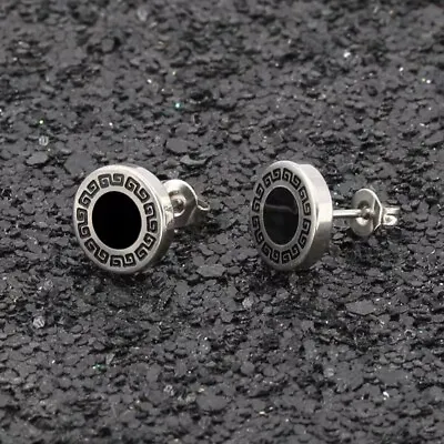 Mens Surgical Steel Vintage Black Ear Stud Earrings Punk Biker Jewelry 2Pcs • $6.99
