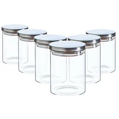 £16.98 • Buy 6x Glass Storage Jar With Metal Lids Modern Kitchen Food Storage 750ml Silver