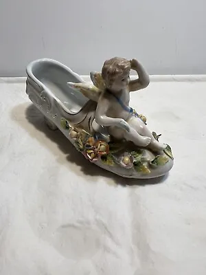 ANTIQUE Porcelain Shoe Angel German Flowers ￼ • $38