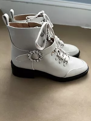 Nanette Lepore Irina White Beautiful Combat Boots Size 8.5 • $22.99