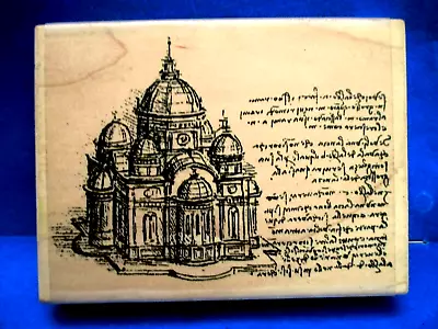 Ancient Cathedral & Writing Mixed Media Rubber Stamp Wood Mtd R-3140 Large • $14.95