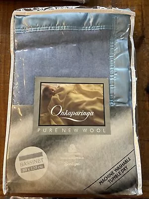 ONKAPARINGA Vintage Pure Wool Australian Crib Bassinet BLANKET Light Blue NEW • $39.99