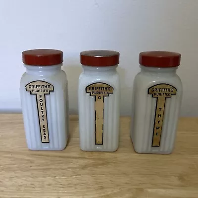 Vintage Griffith's Milk Glass Spice Jars Set Of 3 - Poultry Thyme & Onion Salt • $9.99