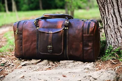 24  Full Grain Leather Duffle Vintage Sports Travel Overnight Weekender Men Bag • $65.99