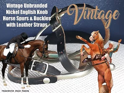 Vintage Unbranded Nickel English Knob Horse Spurs & Buckles With Leather Straps • $29.99