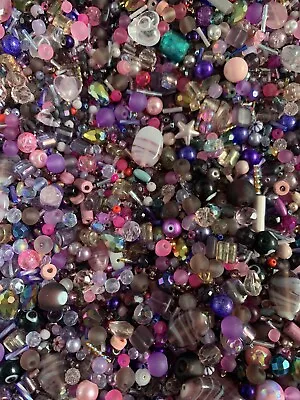 Random Mixed Bead Soup 75g Bag Glass Acrylic Wood Beads Pink Purple Mix • £3.95