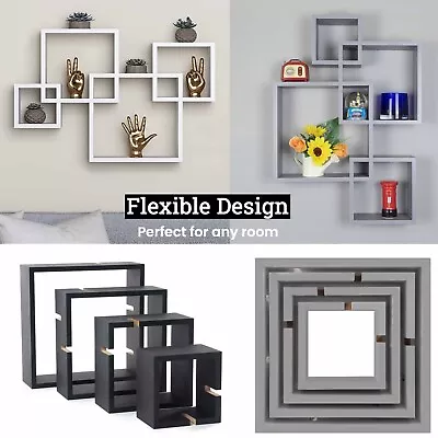 Floating Wall Shelves Square 4 Multi Section Display Storage Shelf Home Office • £19.85