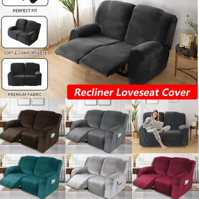 $38.99 • Buy Recliner Sofa Covers Velvet Stretch Reclining Couch Cover For 2 Cushion Loveseat