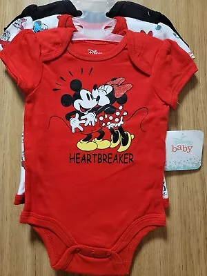 Set Of 3 Disney Baby Minnie Mouse Girls 3-6 Mos One-Piece Bodysuits~New With Tag • $12