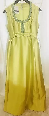 Bullocks Wilshire Vtg Malcolm Starr Chartreuse Green Rhinestone Sz 10 Dress Gown • $877
