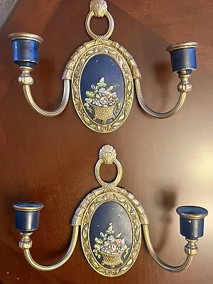 Pair Of Antique Gilt Candelabra Wall Sconces • $135