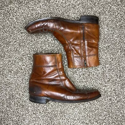 VTG Florsheim Leather Boots Side Zip Mens 11.5 C Brown 6279 Distressed • $34.99