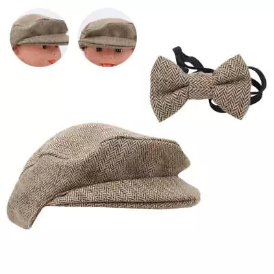 Baby Newborn Flat Cap Bowtie Photo Prop Gentleman Hat Photography Set • £4.81