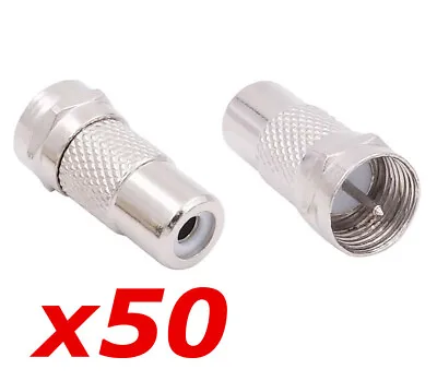 50 Pack RCA Female Jack To F-Type Male Plug Coax Adapter Radio Connector RG59/6 • $24.49