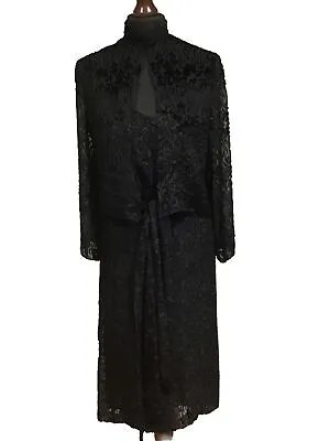Caroline Charles Cut Velvet Black Dress With Belt And Long Sleeved Jacket  • £15