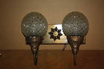 Vintage Hollywood Regency MCM Bronze & Cut Glass 2 Light - Vanity Light Fixture • $149.99