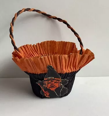 Vintage Halloween Party Crepe Paper Nut Cup Witch Face • $22.97