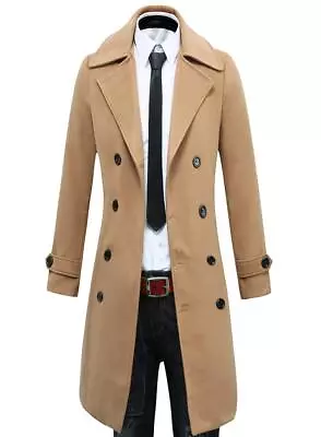 Beninos Men's Trench Coat Winter Long Jacket Double Breasted Overcoat (5625 Tan • $34.99