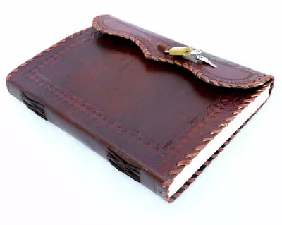 Handmade Leather Journal Real Lock And Key Brown Diary Bound Sketchbook Notebook • $45.64