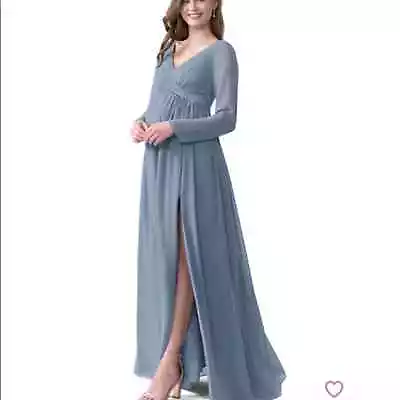 Azazie Womens Teton Maternity Dress Size A14 Dusty Blue Wedding Bridesmaid • £43.43