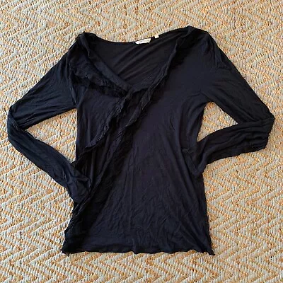 Martin And Osa Womens Long Sleeve Black Shirt Raw Edge Hem Fringe Detail Medium • $11.99