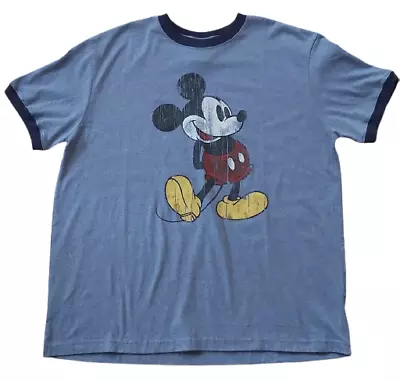 Vintage Mickey Mouse Distressed Ringer Walt Disney World T-Shirt - Size L! • $34.95