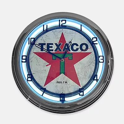 18  Texaco 1936 Logo Metal Sign Designed White Neon Clock - SIGNBOX • $119.99