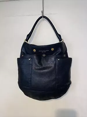 Marc Jacobs New York Black Distressed Leather W/gold Hardware Shoulder Bag • $59.99
