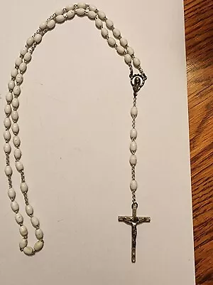 Rosary Vintage White Beads Cat G1 • $10.99