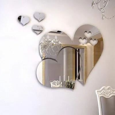 Removable Mirror Heart Shape Sticker Decal Self Adhesive Art Decor Wall Stickers • £3.49