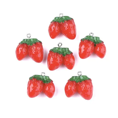 £3.55 • Buy 5pcs Red Strawberry Resin Pendants Imitation Food Dangle Hanging Charms 25~26mm