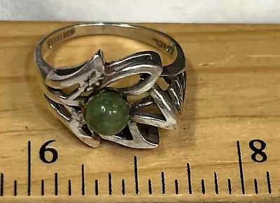 60023- Vintage Sterling Silver Israel Leaf Ring Green Stone Unique Sz 7 Eliat • $19.95