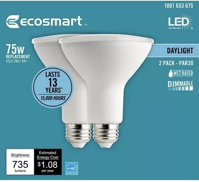 EcoSmart 75-Watt Equivalent PAR30 Dimmable Flood LED Light Bulb Daylight 2-Pack • $14.99