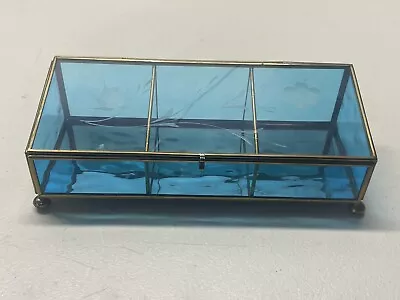 Vintage Brass/Glass Tri-Section Display Curio Case Tinted Glass Etched Footed • $24.99