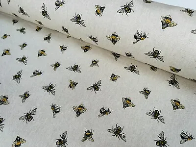 Bumblebee Insects Fabric Linen Look Home Decor Curtain Upholstery 140cm Wide • £1.20