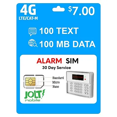 Jolt Mobile $7 AT&T SIM Card For 5G 4G LTE Home Business Security Alarm System • $7