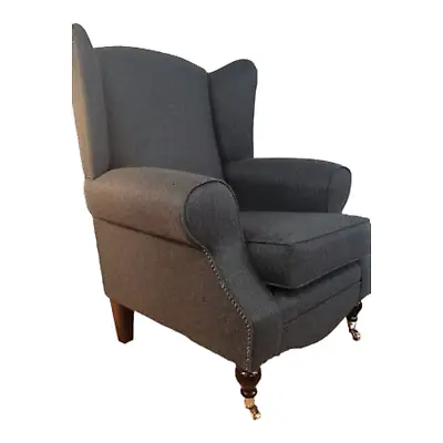 Accent Queen Anne Wing Back Cottage Fireside Chair  Dark Grey Wool Feel  Fabric  • £479