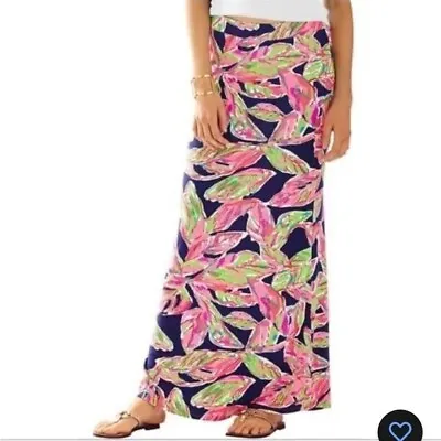 Lilly Pulitzer Marnie Skirt Maxi Bright Navy In The Vias Pattern Size Small • $50