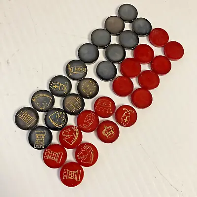 Miniature Bakelite / Catalin .25  Red & Grey Checkers Pieces / Backgammon  F3-88 • $125