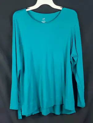J Jill Perfect Pima High Low Long Sleeve Tee Teal Green Shirt Tunic Plus Size 2X • $16.19