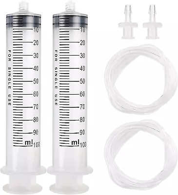 2pcs 100ml Large Plastic Syringe With 2pcs 47in Handy Plastic Tubing And Luer Co • $11.89