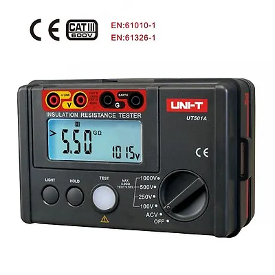 UNI-T Digital Megger Insulation Resistance Tester Voltmeter 100V-1KV 5GΩ UT501A • $80.74