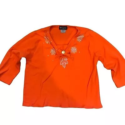 Womens Medium Shirt Long Sleeve Get Lucky Brand Leaf Designs Orange • $2.49