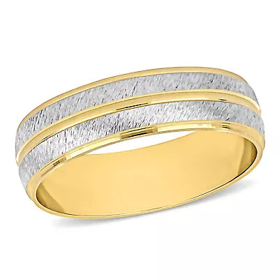 Amour Men's 14k 2-Tone Yellow & White Gold 6MM 2-Row Matte/Polished Wedding Band • $332