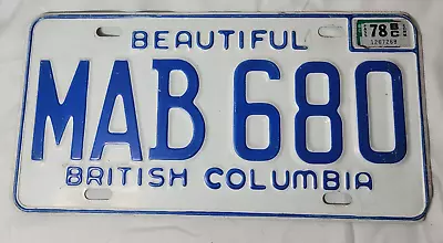 April 1978 British Columbia Canada BC License Plate Blue Vintage • $28.96