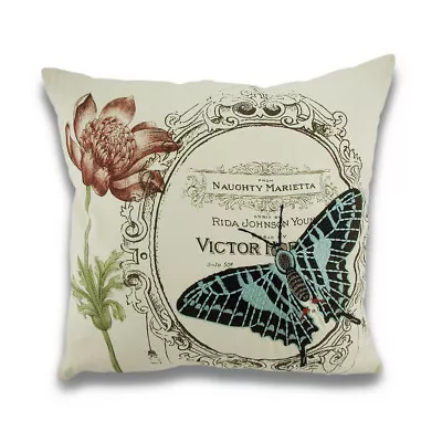 Vintage Style Naughty Butterfly Embroidered Decorative Throw Pillow 18in. • $20.63