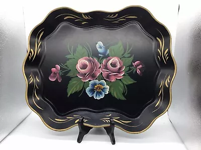 Vintage Nashco New York Hand Painted Metal Floral Tray • $21.99