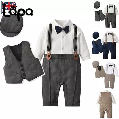 Kids Baby Toddler Boys Wedding Party Tuxedo Suit Set Coat+Pant+Hat Gift Outfits • £17.79