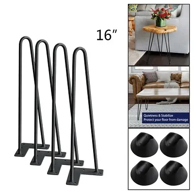 16  Coffee Table Metal Hairpin Legs Solid Iron Bar Black Set Of 4 • £26.05