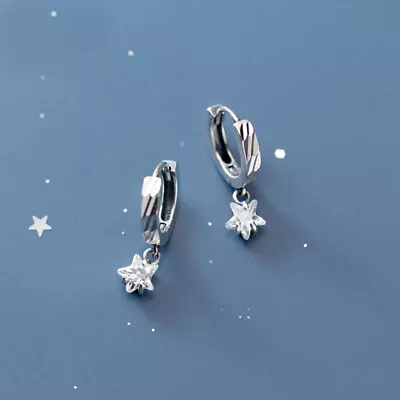 Women Men Tiny Dangle Star 925 Sterling Silver Huggie Hoop Lucky Earrings  • $18.33